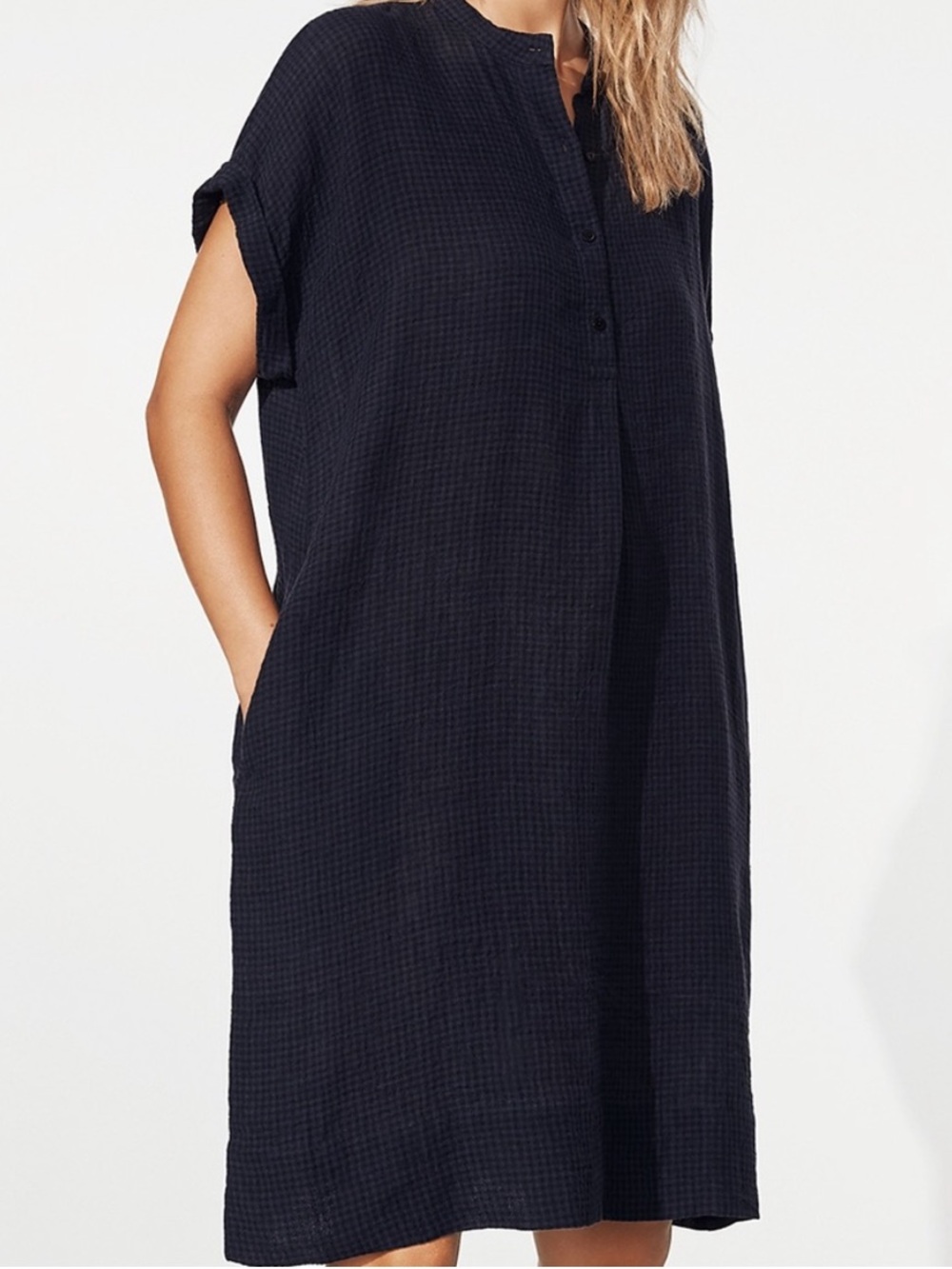 Eileen Fisher Puckered 100% Organic Linen Shirtdress Small
